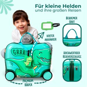 Kinderkoffer zum Draufsitzen als Kinderkoffer Handgepäck & Ersatz für Kindertrolley Jungen - Kinderkoffer Jungen - Kinder Reisekoffer für Kindergepäck - Kinderkoffer mit Rollen – Bild 4