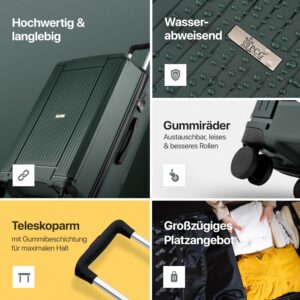 (Grün, M - Premium Hartschalenkoffer-mit TSA Schloss-4 Rollen-Leichter Reisekoffer- robust & stabil -Trolley mit Teleskoparm-Handgepäck – Bild 3