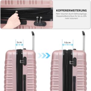 BEIBYE Hartschalen Koffer Trolley Rollkoffer Reisekoffer Zwillingsrollen Kofferset (Rosagold, Set) – Bild 4
