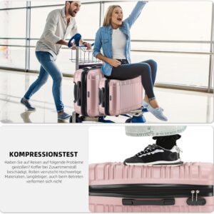 BEIBYE Hartschalen Koffer Trolley Rollkoffer Reisekoffer Zwillingsrollen Kofferset (Rosagold, Set) – Bild 5