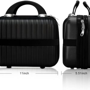 Make-up-Reisekoffer, Hartschale, 27,9 cm, klein, tragbar, Make-up, Zug, Handgepäck mit elastischem Gurt, ABS-Mini-Koffer für Damen und Mädchen, Schwarz-1, Einheitsgröße, Stil 1: – Bild 3