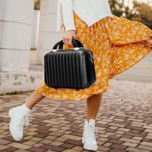 Make-up-Reisekoffer, Hartschale, 27,9 cm, klein, tragbar, Make-up, Zug, Handgepäck mit elastischem Gurt, ABS-Mini-Koffer für Damen und Mädchen, Schwarz-1, Einheitsgröße, Stil 1: – Bild 5
