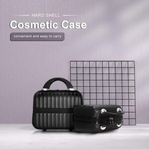 Make-up-Reisekoffer, Hartschale, 27,9 cm, klein, tragbar, Make-up, Zug, Handgepäck mit elastischem Gurt, ABS-Mini-Koffer für Damen und Mädchen, Schwarz-1, Einheitsgröße, Stil 1: – Bild 6