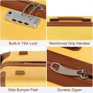 KONO Hartschalenkoffer Reisekoffer Koffer Trolleys 100% ABS Handgepäck Koffer mit 8 Spinnerräder Rollkoffer 57 * 38 * 24cm TSA-Schloss Reisegepäck Gelb – Bild 5