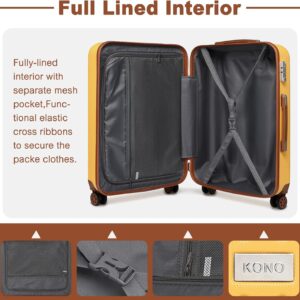 KONO Hartschalenkoffer Reisekoffer Koffer Trolleys 100% ABS Handgepäck Koffer mit 8 Spinnerräder Rollkoffer 57 * 38 * 24cm TSA-Schloss Reisegepäck Gelb – Bild 7