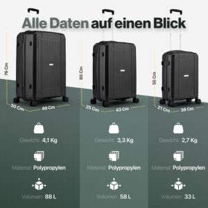 (Schwarz, XL-Premium Hartschalenkoffer-mit TSA Schloss-4 Rollen-Leichter Reisekoffer- robust & stabil -Trolley mit Teleskoparm – Bild 5