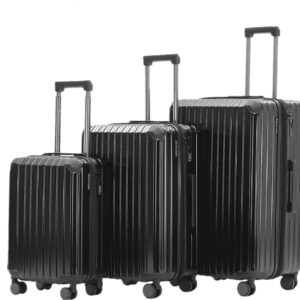 Münicase M816 TSA-Schloss Koffer Reisekoffer Trolley Kofferset Hardschale Boardcase (Schwarz, 3tlg. Kofferset)