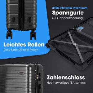 Hartschalen Koffer 55 cm Handgepäck – Trolley Rollkoffer Schwarz Luxe – 4 Rollen Reisekoffer M 55x38x23 – Premium ABS+PC Mix Hartschale – Bild 3