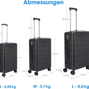 Hartschalen Koffer 55 cm Handgepäck – Trolley Rollkoffer Schwarz Luxe – 4 Rollen Reisekoffer M 55x38x23 – Premium ABS+PC Mix Hartschale – Bild 4