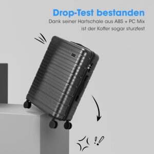 Hartschalen Koffer 55 cm Handgepäck – Trolley Rollkoffer Schwarz Luxe – 4 Rollen Reisekoffer M 55x38x23 – Premium ABS+PC Mix Hartschale – Bild 5
