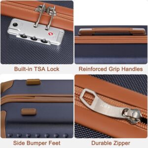 Kono Hartschalenkoffer Reisekoffer Koffer Trolleys 100% ABS Handgepäck Koffer mit 8 Spinnerräder Rollkoffer 55 * 38 * 24cm TSA-Schloss Reisegepäck Blau – Bild 5