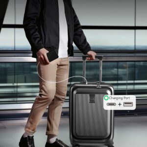 Valise Bagage à Main Avec Compartiment Pour Ordinateur Portable - Valise Rigide Extensible Avec Port USB, 4 roulettes, TSA, 56 cm, Noir – Bild 4