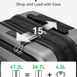 Valise Bagage à Main Avec Compartiment Pour Ordinateur Portable - Valise Rigide Extensible Avec Port USB, 4 roulettes, TSA, 56 cm, Noir – Bild 5