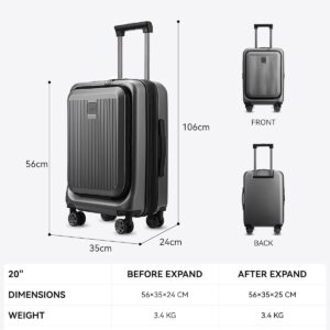 Valise Bagage à Main Avec Compartiment Pour Ordinateur Portable - Valise Rigide Extensible Avec Port USB, 4 roulettes, TSA, 56 cm, Noir – Bild 9