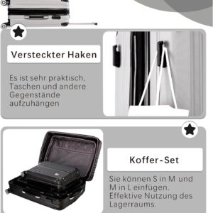 Handgepäck Koffer Trolleys 76cm Leicht Erweiterbar Hartschalenkoffer Reisekoffer mit 4 Rollen und Schloss, 80Liter, Zwillingsrollen ABS+PC Rollkoffer (Silber, L) – Bild 3