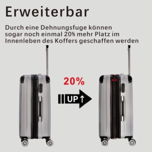 Handgepäck Koffer Trolleys 76cm Leicht Erweiterbar Hartschalenkoffer Reisekoffer mit 4 Rollen und Schloss, 80Liter, Zwillingsrollen ABS+PC Rollkoffer (Silber, L) – Bild 5