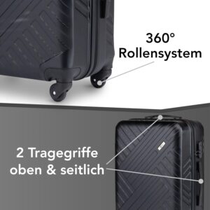 Design Reisekoffer - ABS Hartschalen Koffer mit 360° Leichtlauf-Rollen - hochwertiger Trolley mit Zahlenschloss in M-L-XL oder Set (Royalblau, M) – Bild 4