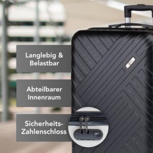 Design Reisekoffer - ABS Hartschalen Koffer mit 360° Leichtlauf-Rollen - hochwertiger Trolley mit Zahlenschloss in M-L-XL oder Set (Royalblau, M) – Bild 6