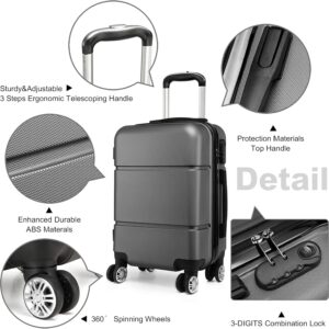 KONO Reisekoffer Handgepäck Koffer mit Rollen Hartschale Trolley 55x38x22cm 33 Liter Leichtgewicht ABS Grau – Bild 4