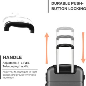 KONO Reisekoffer Handgepäck Koffer mit Rollen Hartschale Trolley 55x38x22cm 33 Liter Leichtgewicht ABS Grau – Bild 6