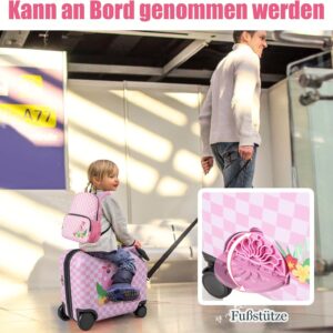 Kinderkoffer & Rucksack 18”+12”, Reisekoffer mit Rollen & Teleskopgriff, Trolley Kinder, Kindergepäck, Hartschalenkoffer, Kindertrolley für Jungen und Mädchen (Flamingo) – Bild 5