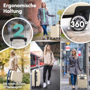 ABS Hartschalenkoffer - Ergonomisch & Sicher - Kleiner Trolley Koffer mit 360° Rädern, Zahlen-Schloss - Rollkoffer, Reisekoffer Klein (Cream White, 54cm) – Bild 4