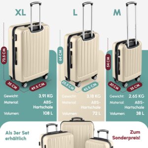 ABS Hartschalenkoffer - Ergonomisch & Sicher - Kleiner Trolley Koffer mit 360° Rädern, Zahlen-Schloss - Rollkoffer, Reisekoffer Klein (Cream White, 54cm) – Bild 6