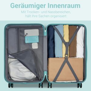 KONO Koffer Mittelgroß Hartschalen Reisekoffer Leicht ABS+PC Koffer L mit TSA Schloss und 4 Rollen 65×42.5×25.5cm, 60L, Blau – Bild 5
