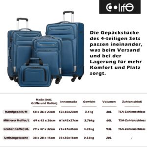 COOLIFE Koffer Trolley Koffer Reisekoffer von 4 Rollen Stoffkoffer Handgepäck TSA-Schloss Der Koffer Enthält 1 Große Umhängetasche (Mittlerer Koffer-Set 2tlg, lila+Silber) – Bild 3