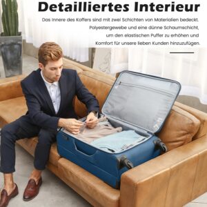 COOLIFE Koffer Trolley Koffer Reisekoffer von 4 Rollen Stoffkoffer Handgepäck TSA-Schloss Der Koffer Enthält 1 Große Umhängetasche (Mittlerer Koffer-Set 2tlg, lila+Silber) – Bild 5