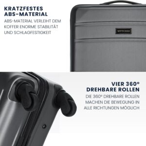WITTCHEN Mittlerer Koffer Mittelgroßer Trolley Koffer Reisekoffer Check-In Gepäck aus ABS Hartschalen Trolley 4 Rollen Kombinationsschloss Grau – Bild 3