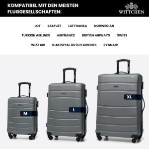 WITTCHEN Mittlerer Koffer Mittelgroßer Trolley Koffer Reisekoffer Check-In Gepäck aus ABS Hartschalen Trolley 4 Rollen Kombinationsschloss Grau – Bild 7