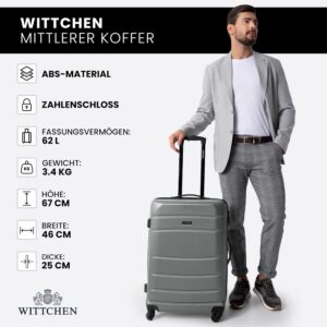 WITTCHEN Mittlerer Koffer Mittelgroßer Trolley Koffer Reisekoffer Check-In Gepäck aus ABS Hartschalen Trolley 4 Rollen Kombinationsschloss Grau – Bild 8