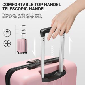 Kono Hartschale Koffer Trolley Rollkoffer Handgepäck Koffer Zwillingsrollen ABS Handgepäck Bordgepäck 4 Rollen, 55cm 20 Zoll(Pink) – Bild 4