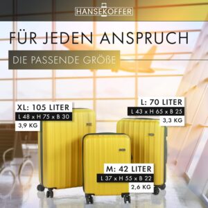 HANSEKOFFER Hartschalenkoffer mittelgroß · Koffer L · Reisekoffer mit Rollen · Trolley mit Teleskopgriff · Leicht · Rollkoffer mit Zahlenschloss · Gelb – Bild 3