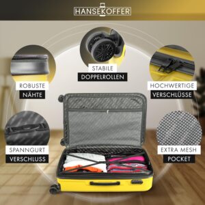 HANSEKOFFER Hartschalenkoffer mittelgroß · Koffer L · Reisekoffer mit Rollen · Trolley mit Teleskopgriff · Leicht · Rollkoffer mit Zahlenschloss · Gelb – Bild 4