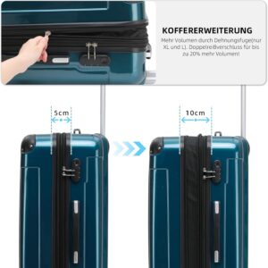 BEIBYE Hartschalen Koffer Trolley Rollkoffer Reisekoffer 4 Zwillingsrollen Polycabonat (Pale Green, Handgepäck 55cm-40L) – Bild 4