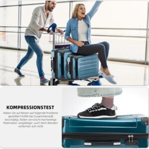 BEIBYE Hartschalen Koffer Trolley Rollkoffer Reisekoffer 4 Zwillingsrollen Polycabonat (Pale Green, Handgepäck 55cm-40L) – Bild 7