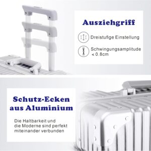 Aoliwei Koffer Handgepäck · Silber · Alu-Rahmen · Hartschalen in Polycarbonat · Trolley Reisegepäck · Reisekoffer mit 4 Doppelräder · TSA Zahlenschloss · M-57cm – Bild 4