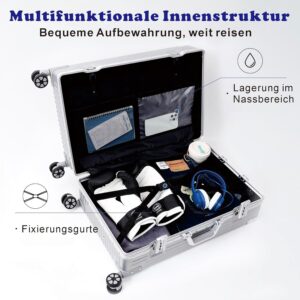 Aoliwei Koffer Handgepäck · Silber · Alu-Rahmen · Hartschalen in Polycarbonat · Trolley Reisegepäck · Reisekoffer mit 4 Doppelräder · TSA Zahlenschloss · M-57cm – Bild 5
