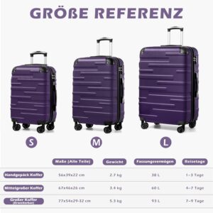 COOLIFE Hartschalen-Koffer Rollkoffer Reisekoffer Vergrößerbares Gepäck (Nur Großer Koffer Erweiterbar) ABS Material mit TSA-Schloss und 4 Rollen – Bild 7