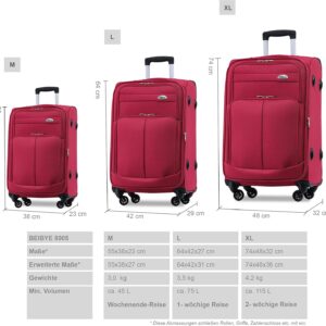 BEIBYE Leichter Stoffkoffer Kofferset Trolley Außentaschen Dehungsfuge mehr Stauraum mit Zahlenschloss (Weinrot, M-Handgepäck-54cm) – Bild 3