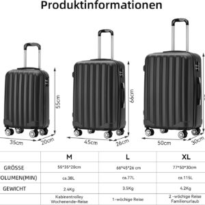BEIBYE TSA-Schloß 2080 Hangepäck Zwillingsrollen neu Reisekoffer Koffer Trolley Hartschale Set-XL-L-M(Boardcase) (Schwarz, XL) – Bild 8