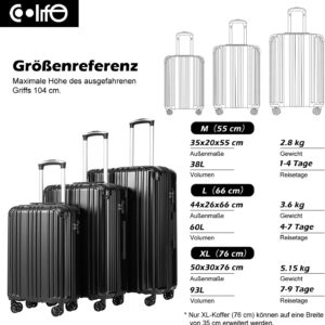 COOLIFE Hartschalenkoffer Rollkoffer Reisekoffer Handgepäck, PC+ABS-Material leicht, mit TSA-Schloss und 4 multidirektionale Räder langlebig – Bild 7