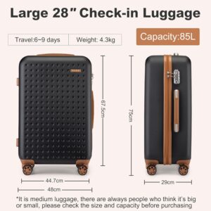 KONO Hartschalenkoffer Reisekoffer Koffer Trolleys 100% ABS Handgepäck Koffer mit 4 Spinnerräder Rollkoffer 75 * 48 * 29 cm TSA-Schloss Reisegepäck Schwarz – Bild 7
