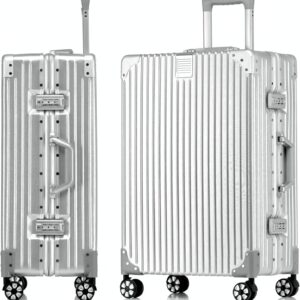 Aoliwei Koffer Handgepäck · Silber · Alu-Rahmen · Hartschalen in Polycarbonat · Trolley Reisegepäck · Reisekoffer mit 4 Doppelräder · TSA Zahlenschloss · M-57cm