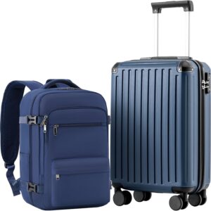COOLIFE Handgepäck Koffer 55X35X20cm und Kabinen Rucksack 20L(40X25X20cm) Set für Ryanair Flugzeug Handgepäck Kabinengepäck Hartschlagenkoffer Reiserucksack Klein mit TSA-Schloss