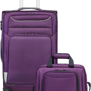 COOLIFE Koffer Trolley Koffer Reisekoffer von 4 Rollen Stoffkoffer Handgepäck TSA-Schloss Der Koffer Enthält 1 Große Umhängetasche (Mittlerer Koffer-Set 2tlg, lila+Silber)