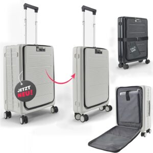 Faltbarer Koffer, Handgepäck Koffer & Trolley, Weiss(54,5x39,5x23cm) Vier 360° Rollen, Hartschalen Rollkoffer mit Front-Laptopfach, patentiert, platzsparendes Verstauen, TSA-Schloss IXXMIND®
