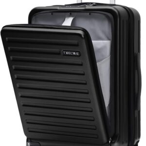Handgepäck Koffer mit Laptoptasche mit Frontöffnung, 20 Zoll ABS+PC Leicht Hartschalenkoffer, TSA Schloss, YKK Reißverschluss, 4 360°Schwenkrollen, 6 Farben (Schwarz/M/45L)